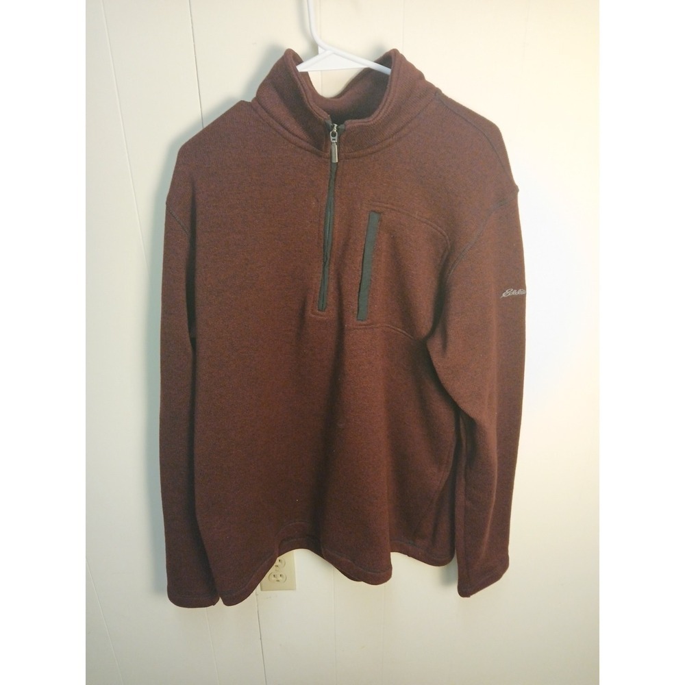 Eddie Bauer Pullover‎ Mens XL Burgundy Quarter Zip Fleece Sweater Outdoor Warm